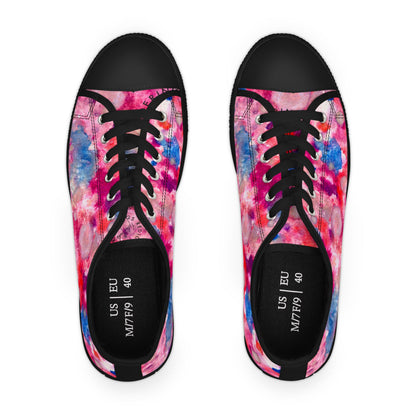 Women's Low Top Sneakers — Pink Watercolor Floral Canvas Shoes