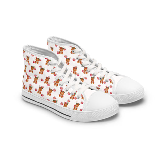 Women's High Top Sneakers - Cute Highland Cow Pattern Casual Canvas Shoes
