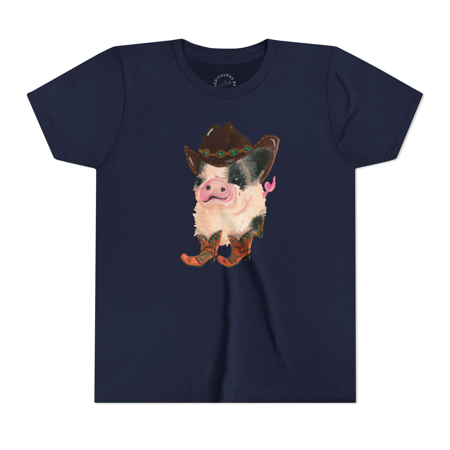 Cowboy Pig Kids Tee — Cute Western Pig in Cowboy Hat & Boots Youth T-Shirt