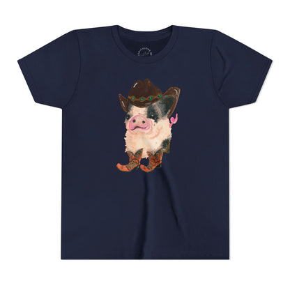 Cowboy Pig Kids Tee — Cute Western Pig in Cowboy Hat & Boots Youth T-Shirt