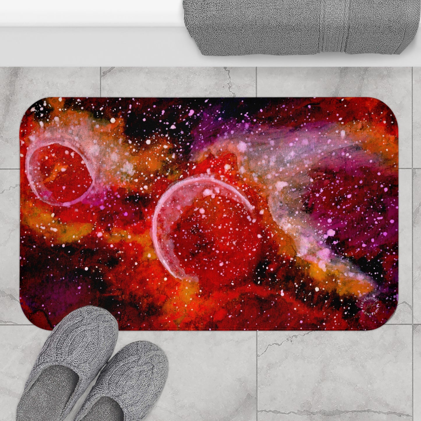 Orange Moons Galaxy Bath Mat  Anti-Slip, 100% Microfiber Rug- Home & Bathroom Supplies