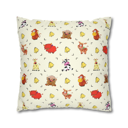 Cute Farm Animal Pattern Square Pillowcase – Whimsical Chick, Pig & Cow Throw Pillow Cover