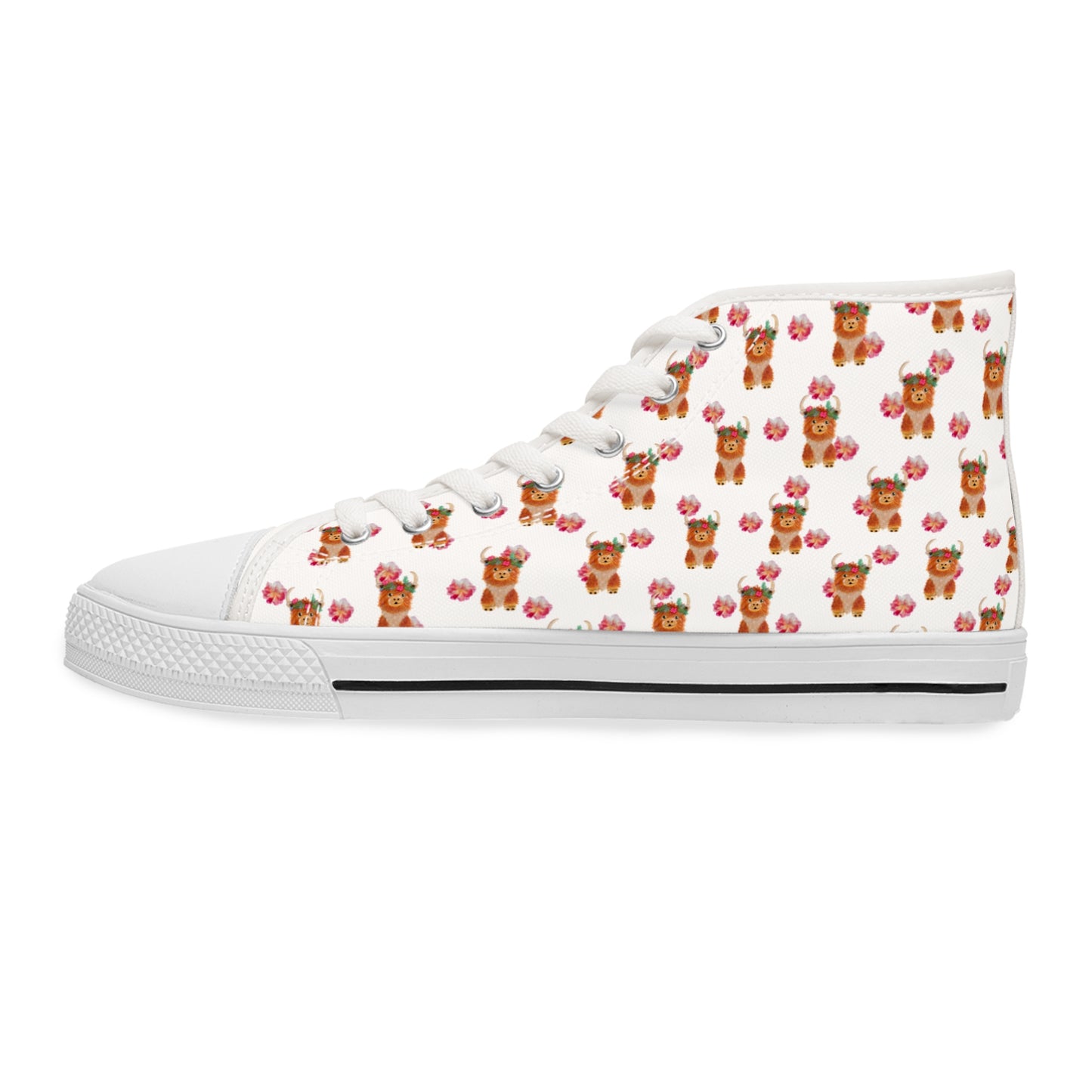 Women's High Top Sneakers - Cute Highland Cow Pattern Casual Canvas Shoes