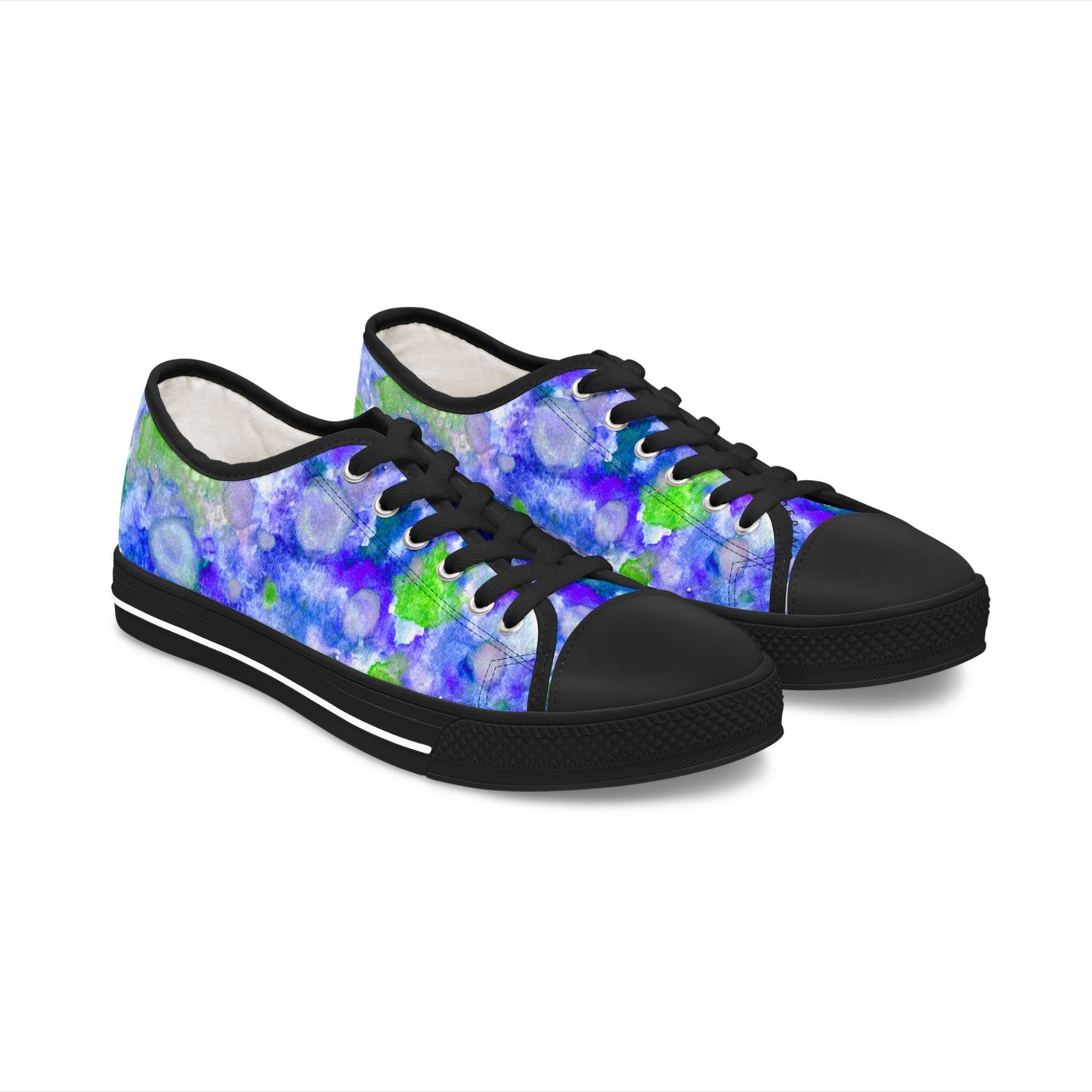 Floral Blur Women's Low Top Sneakers – Blue & Green Watercolor Print