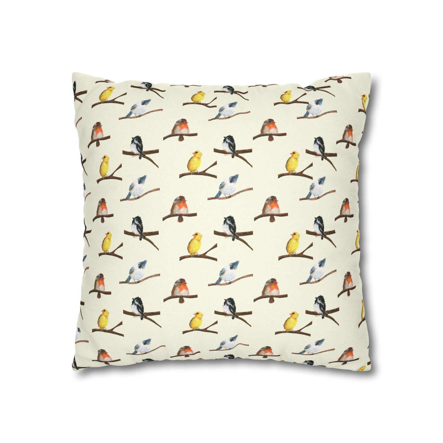 Bird Pattern Pillowcase – Watercolor Songbirds Decorative Throw Pillow Cover