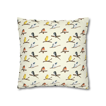 Bird Pattern Pillowcase – Watercolor Songbirds Decorative Throw Pillow Cover