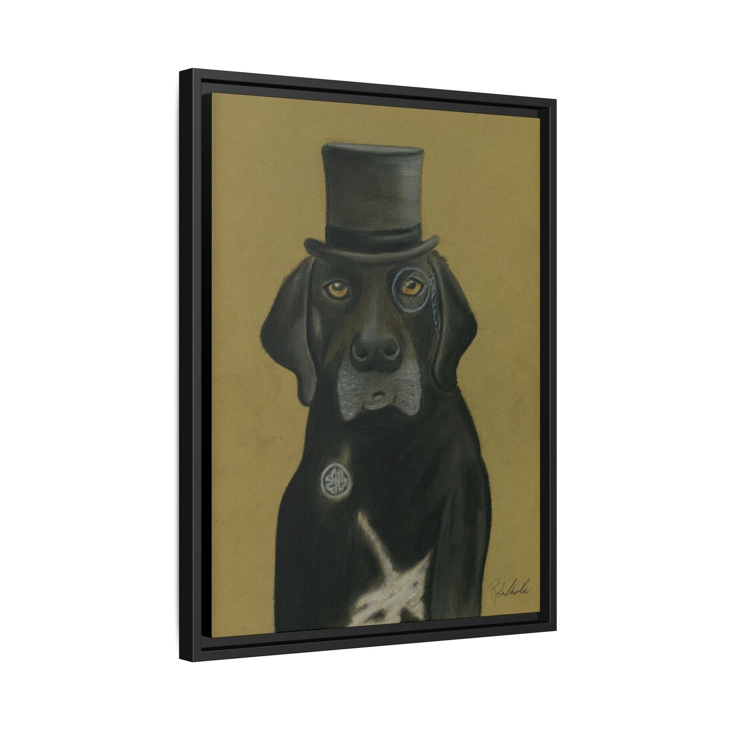 Black Lab Dog in Top Hat Framed Wall Art