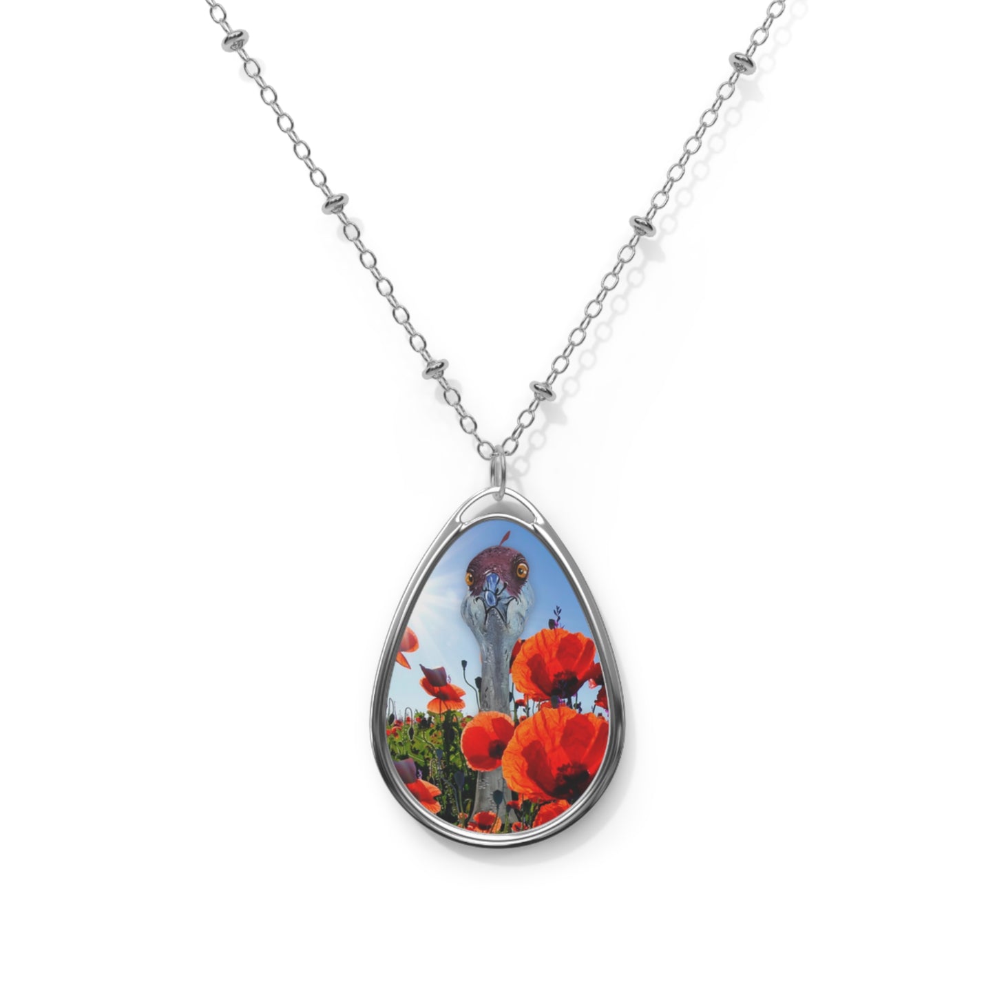 Grumpy Poppies Flower Ostrich Oval Necklace