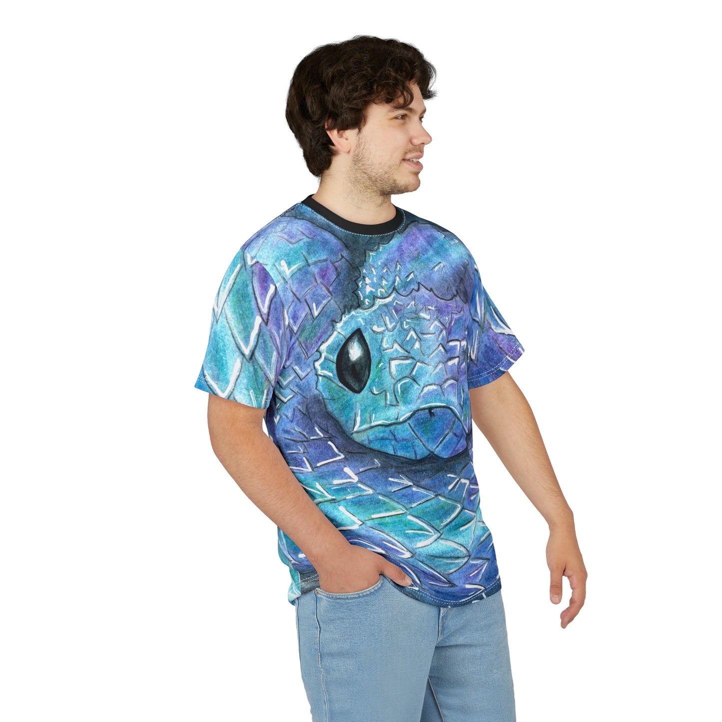 Blue Serpent All-Over Print Tee — Water Snake Face Design