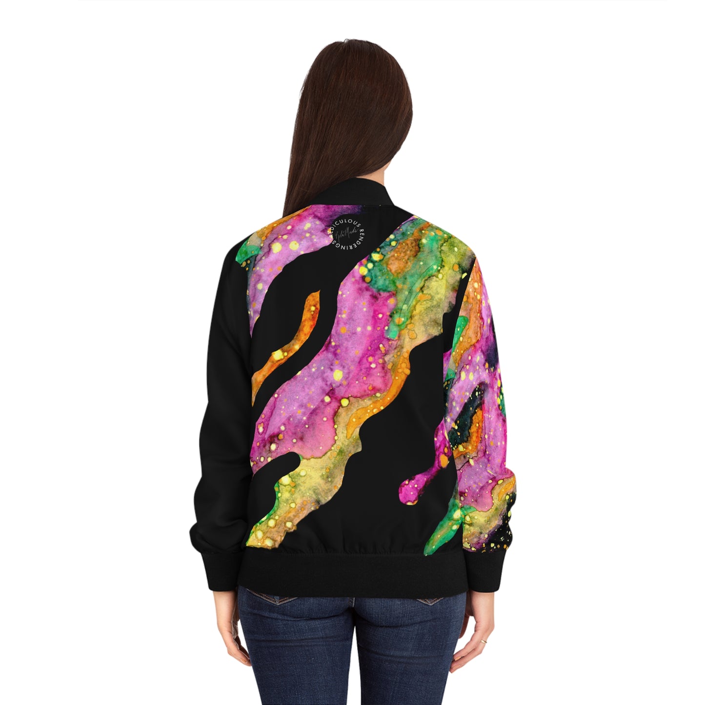 Abstract Watercolor Bomber Jacket — Vibrant Galaxy Paint Splatter AOP