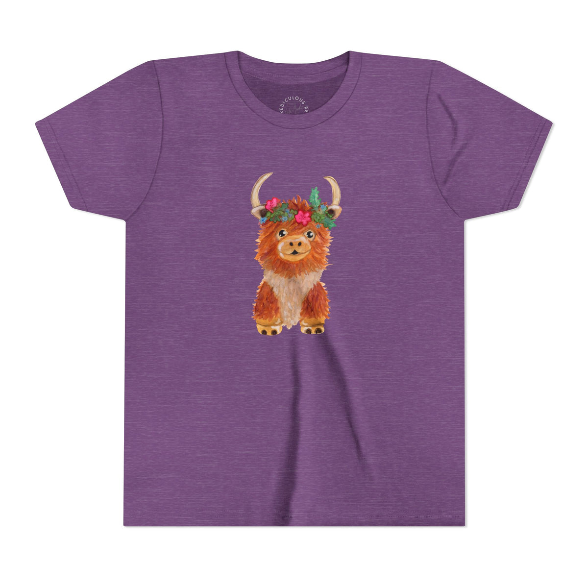 Kids Highland Cow Floral Crown Tee