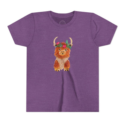Kids Highland Cow Floral Crown Tee