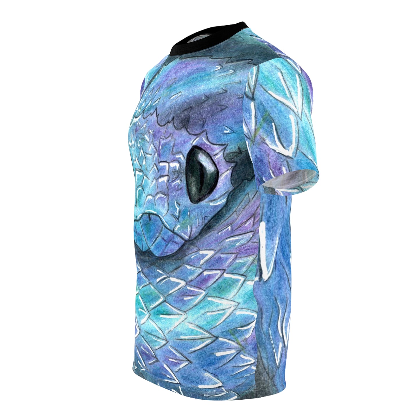Blue Serpent All-Over Print Tee — Water Snake Face Design