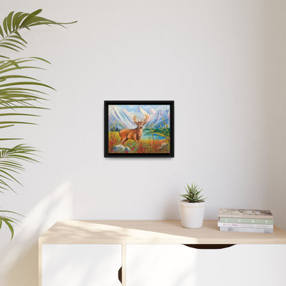 Framed Canvas Wall Art — Majestic Deer in Mountain Meadow