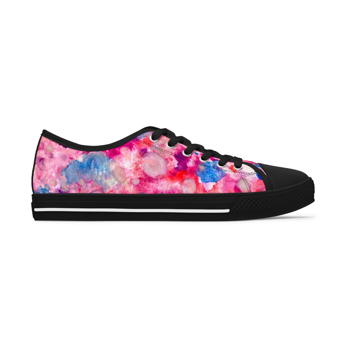 Women's Low Top Sneakers — Pink Watercolor Floral Canvas Shoes