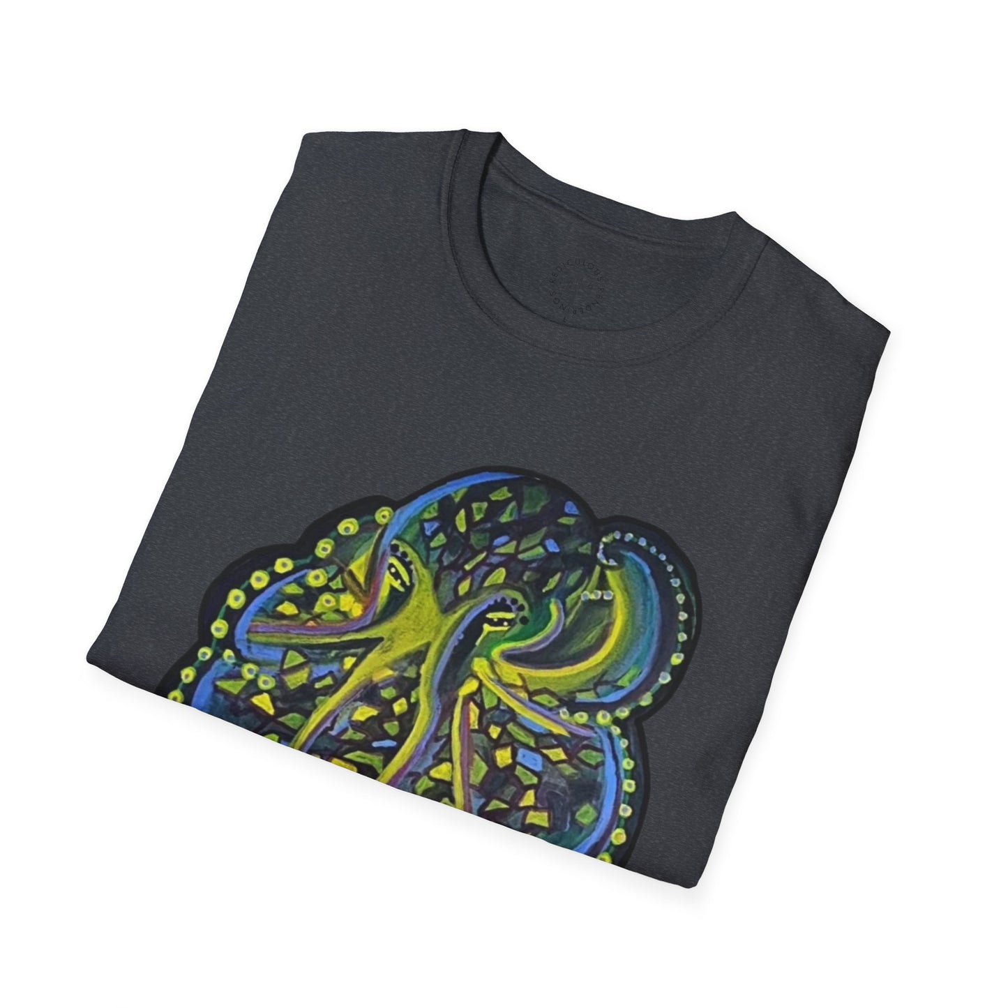 Green Geo octopus Unisex Softstyle Print T-Shirt