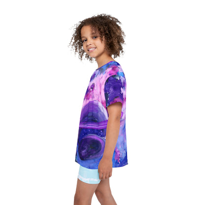 Kids Galaxy Sports Jersey — Purple Nebula Planet All-Over Print
