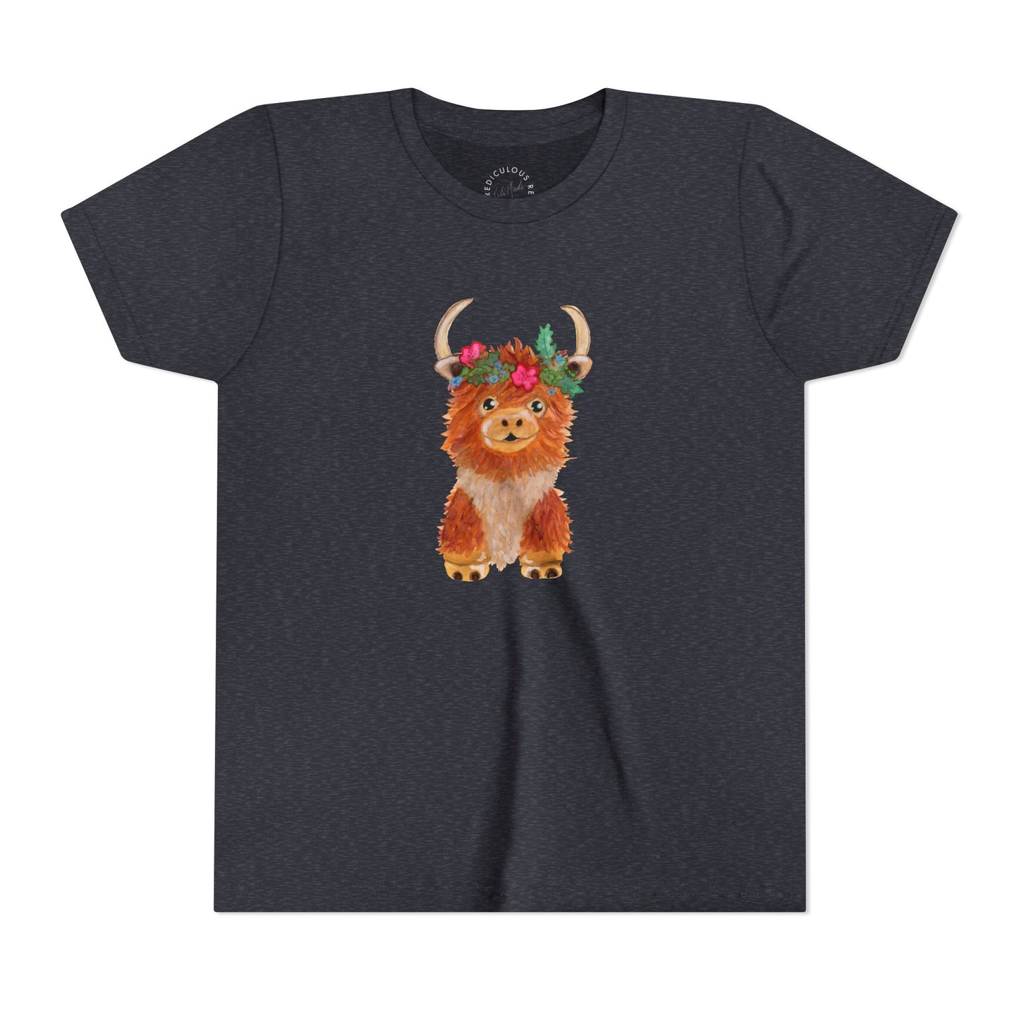 Kids Highland Cow Floral Crown Tee