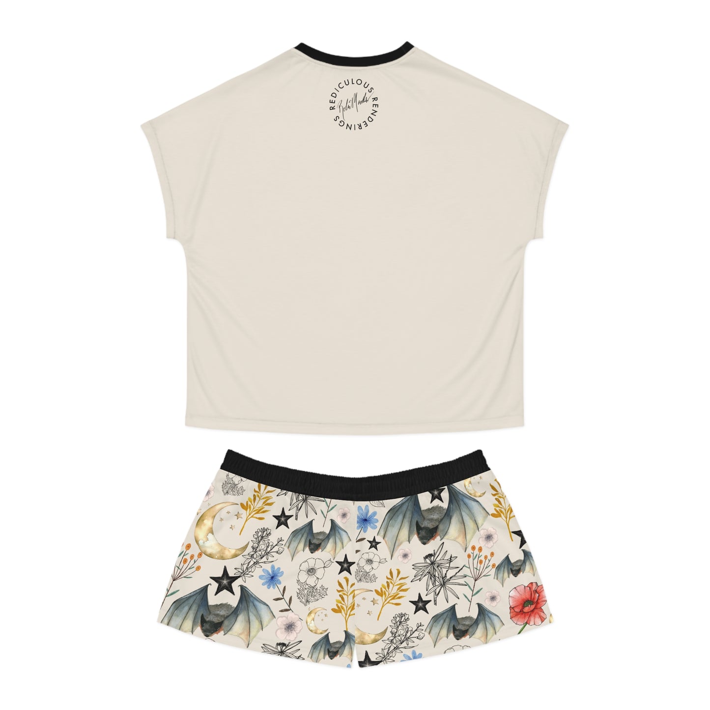 Bat Floral Women's Short Pajama Set — Cute Nightwear with Bat & Floral Print