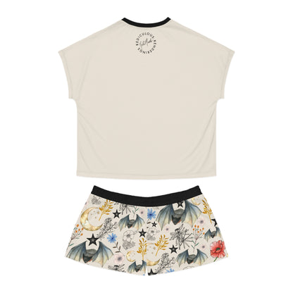 Bat Floral Women's Short Pajama Set — Cute Nightwear with Bat & Floral Print