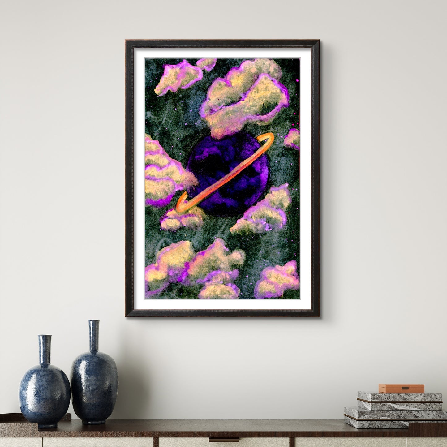 Large Purple Planet and Gold Clouds in Space - Galaxy 8x10 Museum Grade Fine Art Print