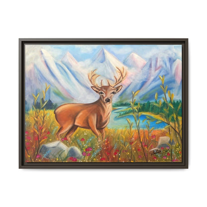 Framed Canvas Wall Art — Majestic Deer in Mountain Meadow