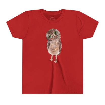 Kids Owl Watercolor Tee - Cute Woodland Bird Youth Short Sleeve Shirt