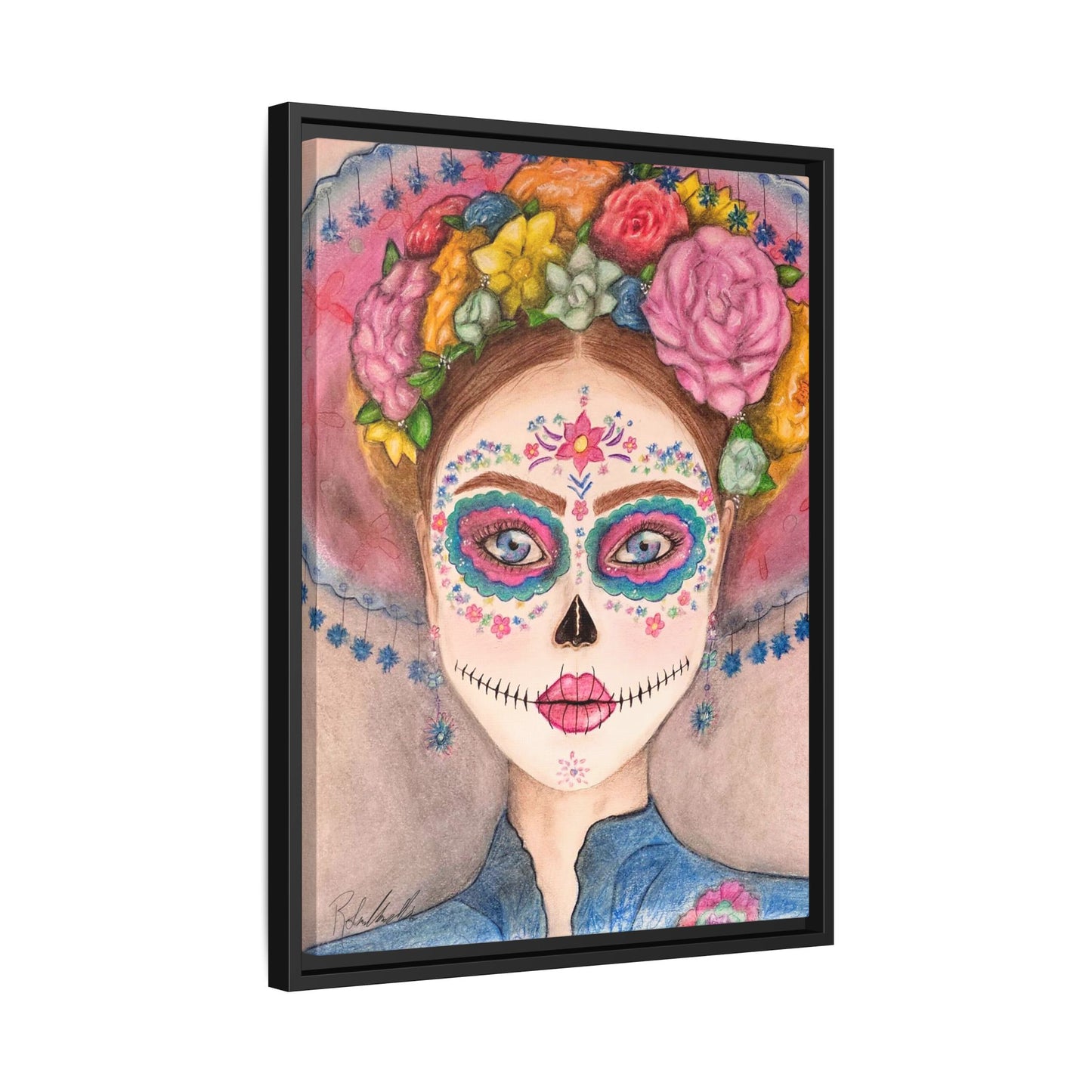 Day of the Dead Skull Woman Framed Wall Art