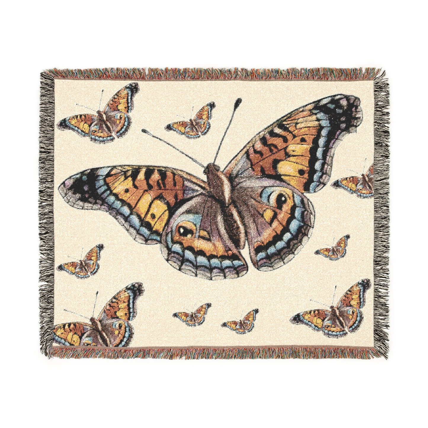 Butterfly Woven Blanket – Boho Tapestry Throw for Cozy Living, Neutral & Dark Reversible Design
