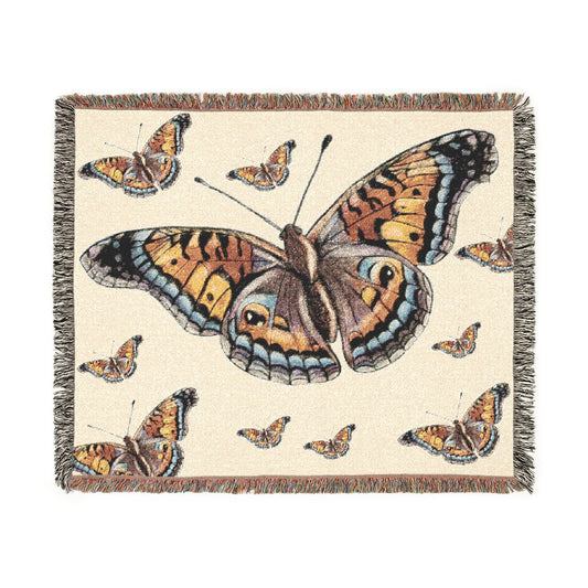 Butterfly Woven Blanket – Boho Tapestry Throw for Cozy Living, Neutral & Dark Reversible Design