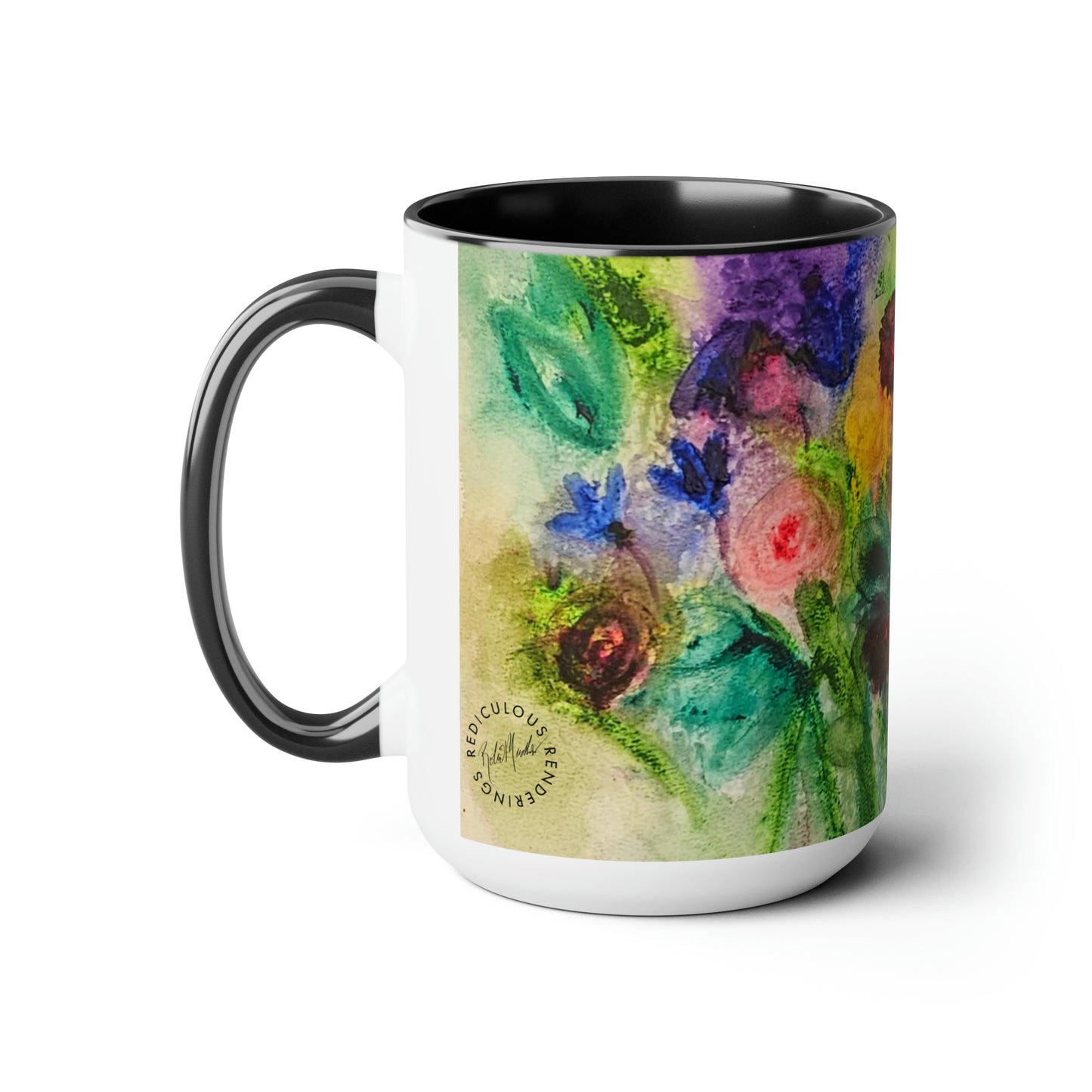 Flowers Two-Tone Coffee Mugs, 15oz