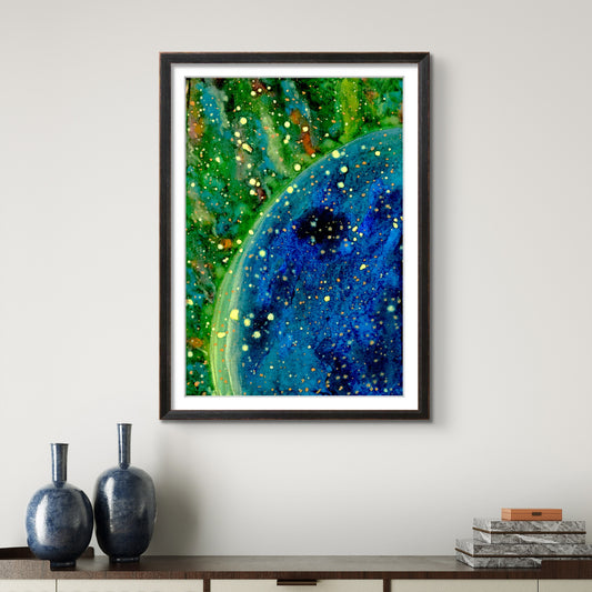 Giant Blue Planet in Green Space - Galaxy 8x10 Museum Grade Fine Art Print