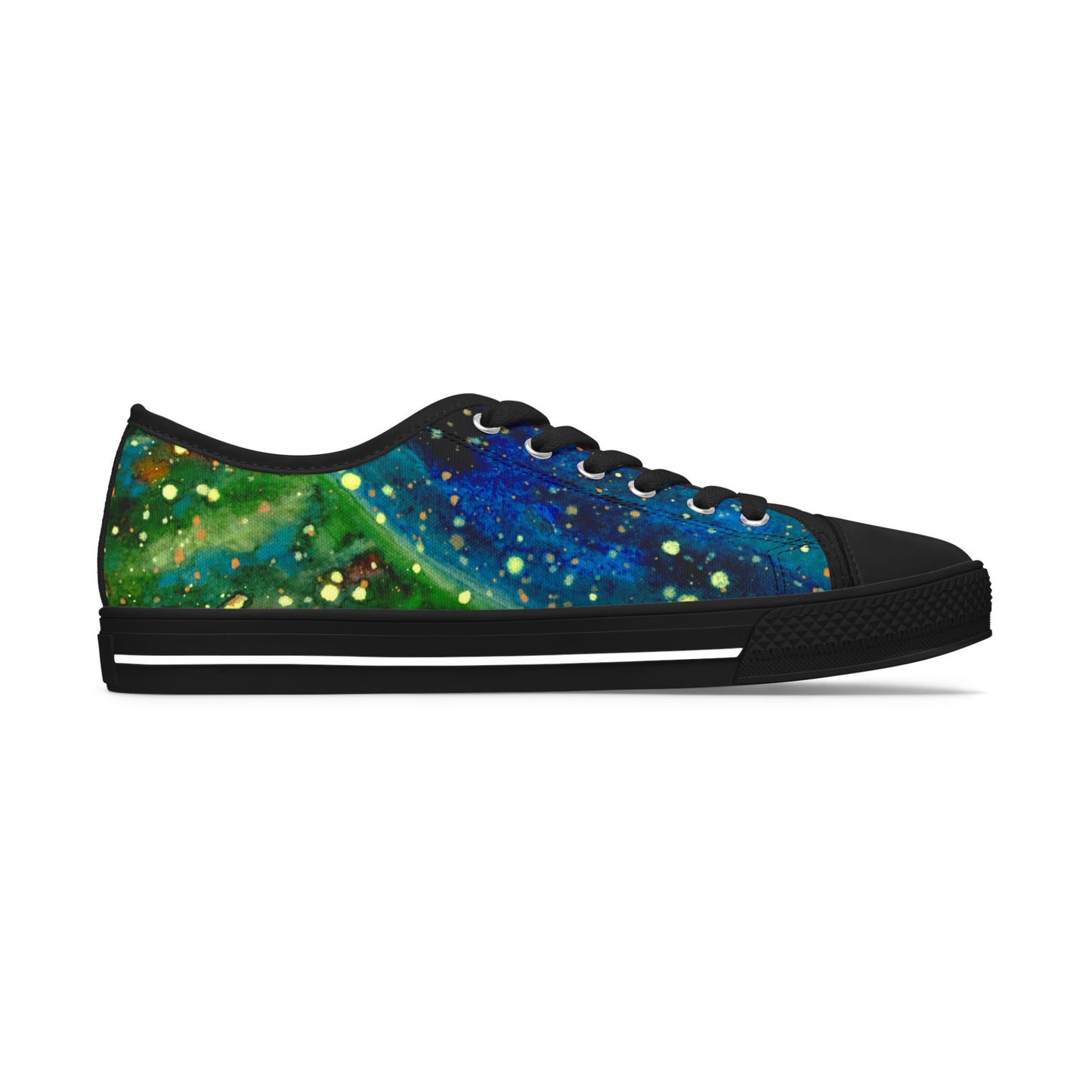 Low Top Sneakers — Green Blue Galaxy Swirl Artistic Canvas Shoes