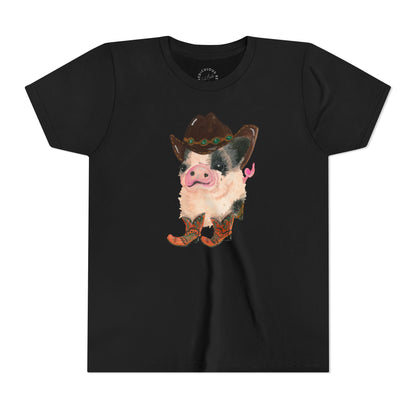 Cowboy Pig Kids Tee — Cute Western Pig in Cowboy Hat & Boots Youth T-Shirt