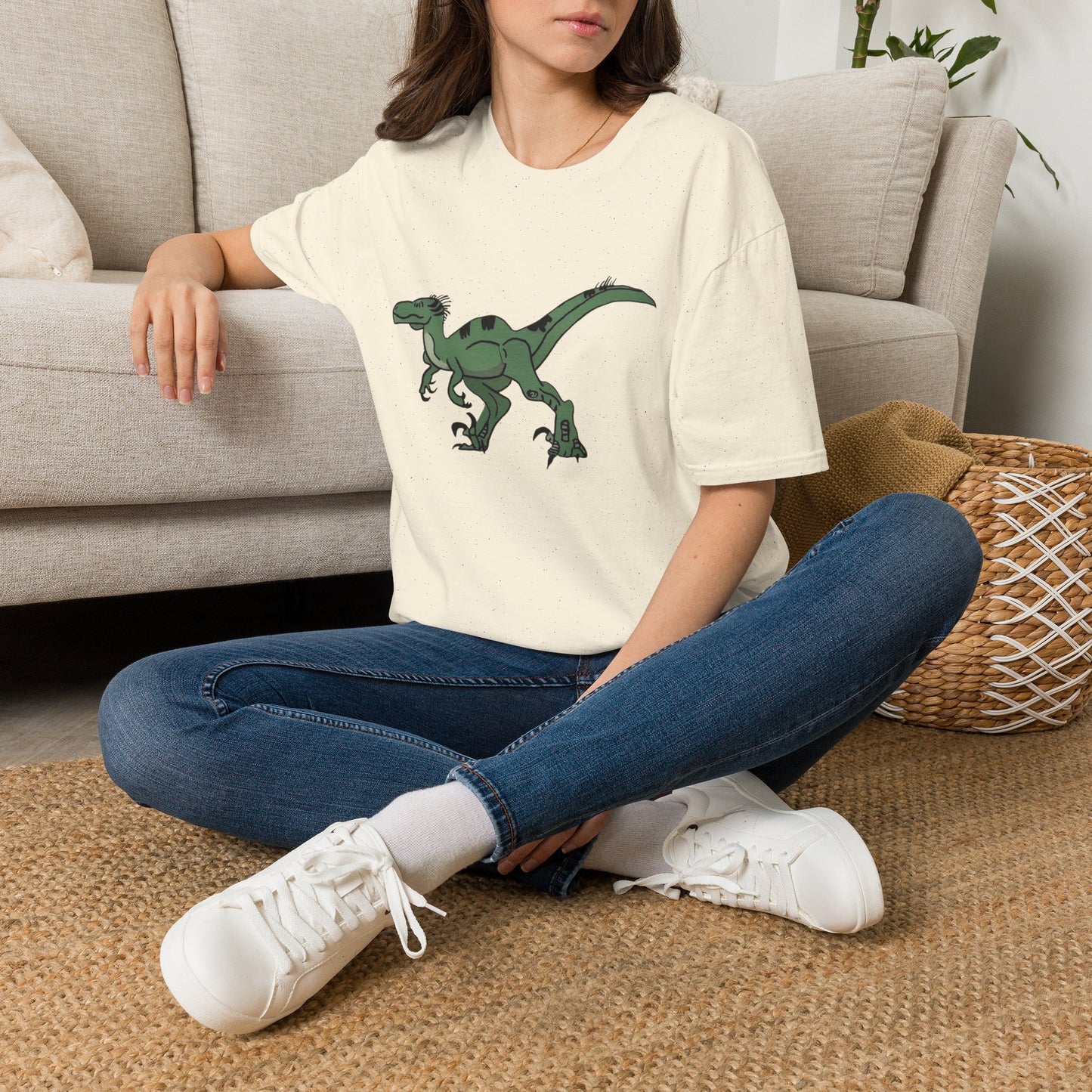 Raptor Graphic T-Shirt — Green Dinosaur Illustration Tee