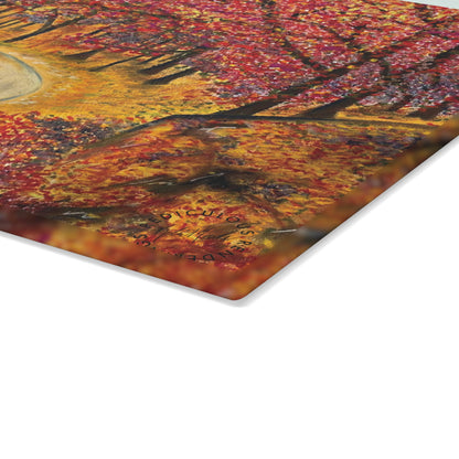 Autumn Forest Glass Cutting Board – Scenic Fall Trees Kitchen Decor