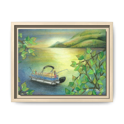 Pontoon Boat on Lake Framed Wall Art