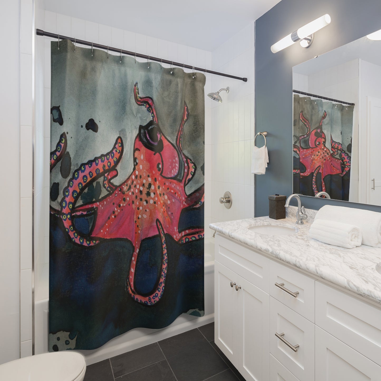 Octopus Shower Curtain for Home Bathroom with Durable One-Sided Print and Waterproof Polyester Material