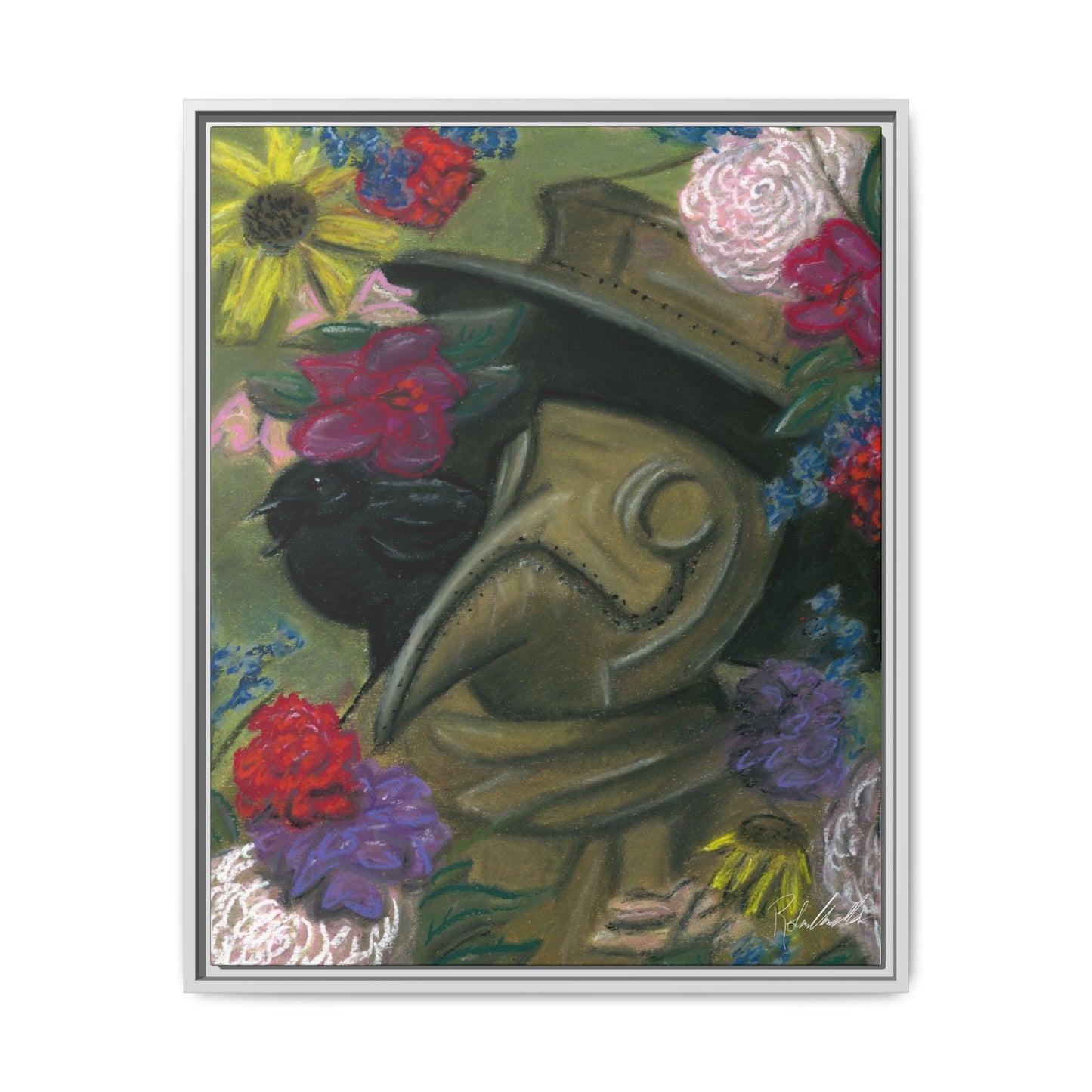 Plague Doctor and Raven Framed Wall Art