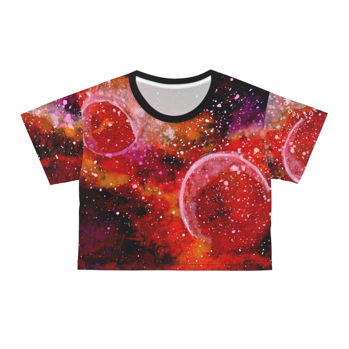 Red Nebula Crop Tee – Galactic Space Print Cosmic Top