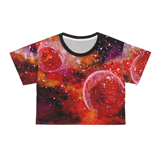Red Nebula Crop Tee – Galactic Space Print Cosmic Top