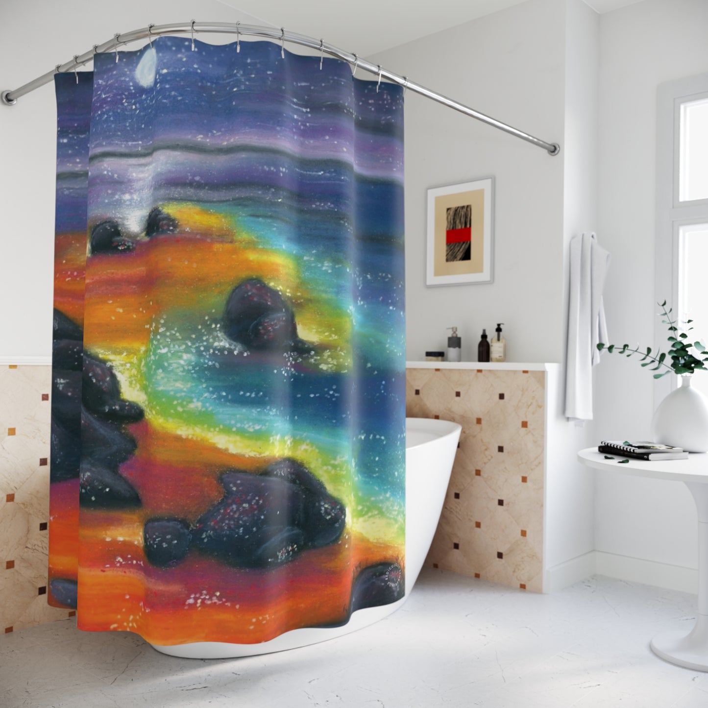 Galaxy Tide Shower Curtain — Colorful Cosmic Beach Bathroom Decor