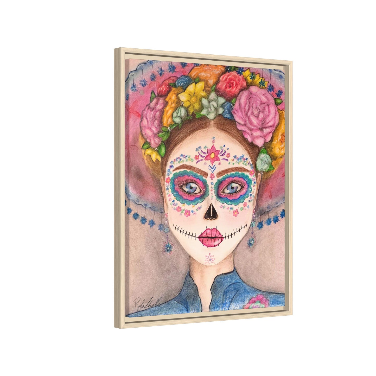 Day of the Dead Skull Woman Framed Wall Art