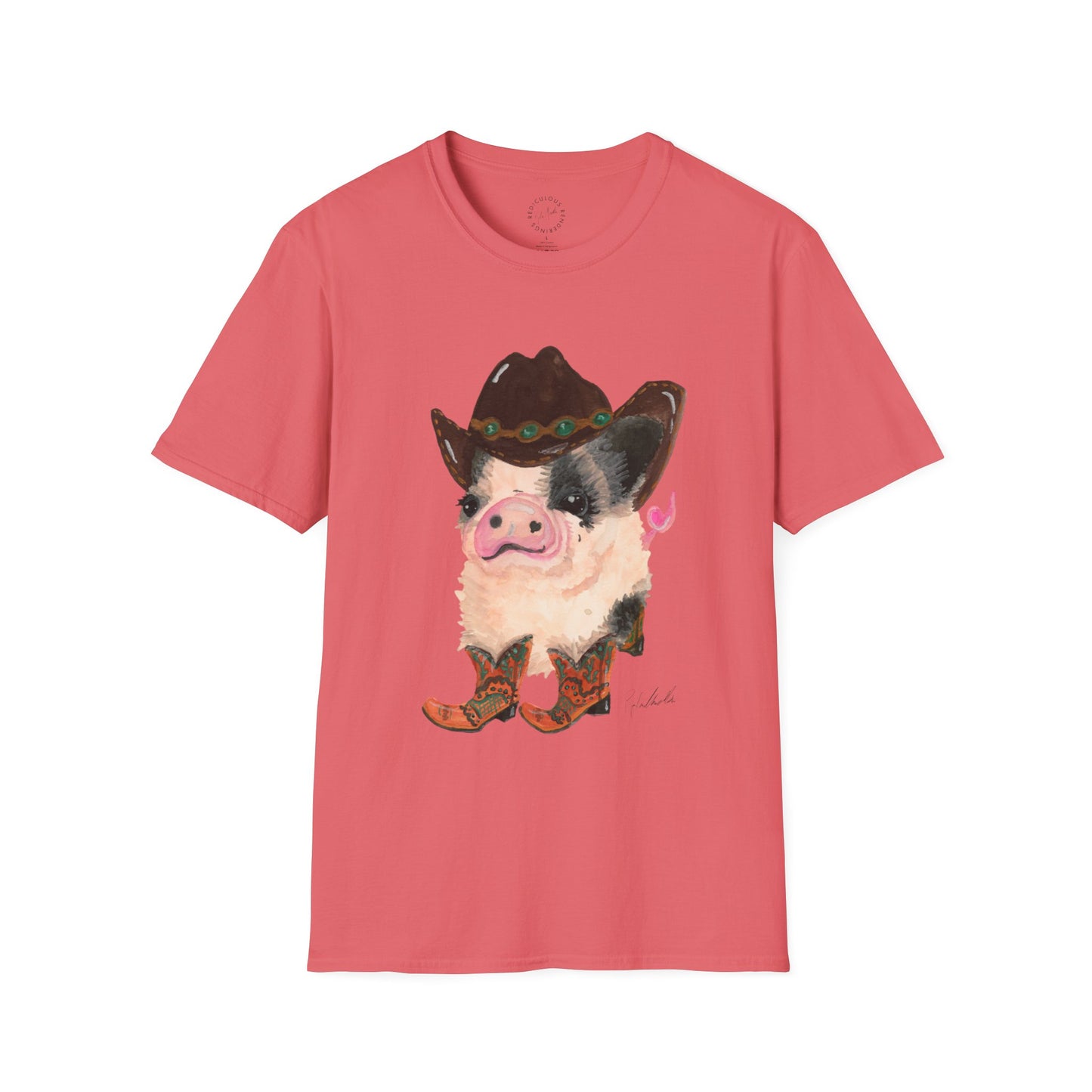 Cowboy Pig Unisex Softstyle Print T-Shirt