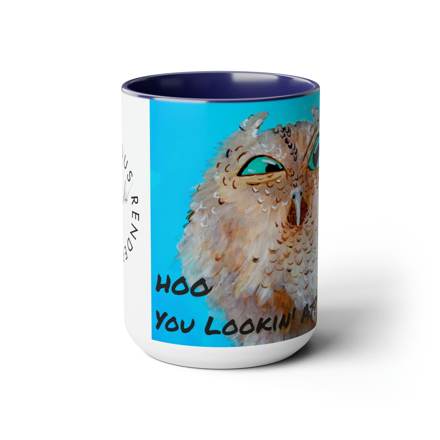 Hoo You Looking at Owl Two-Tone Coffee Mugs, 15oz