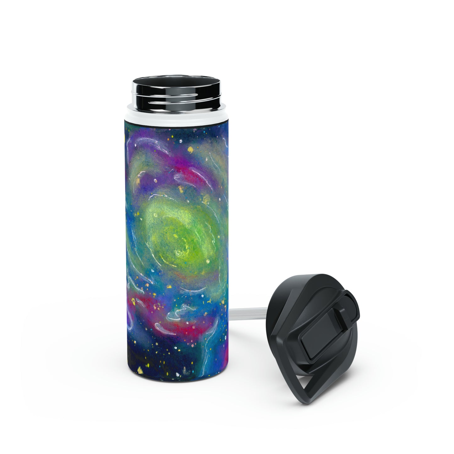 Rainbow Vortex Galaxy Stainless Steel Water Bottle, Standard Lid