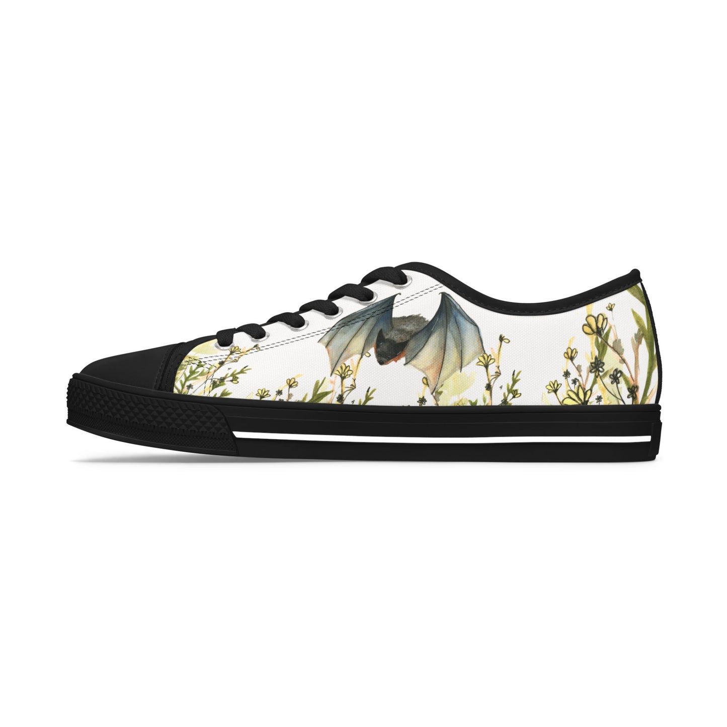 Low Top Sneakers — Floral Meadow with Bats Women's Canvas Sneakers