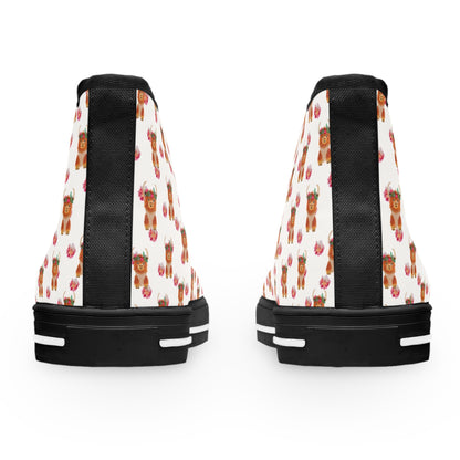 Women's High Top Sneakers - Cute Highland Cow Pattern Casual Canvas Shoes