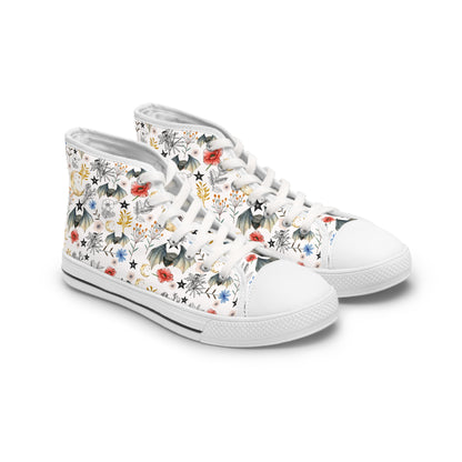 Floral Botanical Bat High Top Sneakers — Women's Vintage Wildflower Animal Print