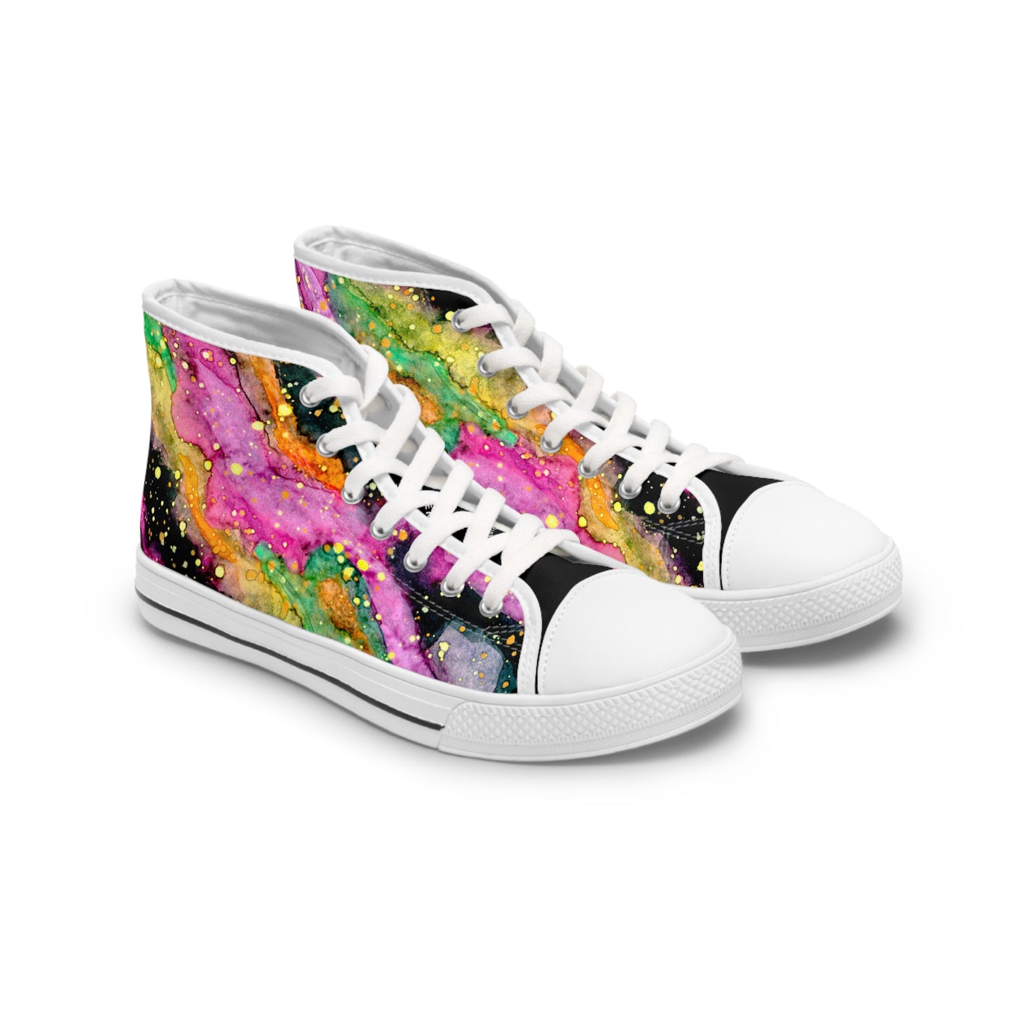 Neon Galaxy Unisex Classic High Top Sneakers Closed Toe Casual Walking Fashion Shoes